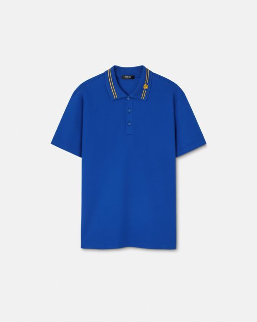 Versace Blue Embroidered Cotton Piqué Polo for men