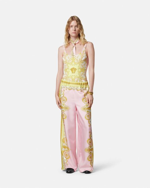 Versace Pink Printed Silk Twill Pants