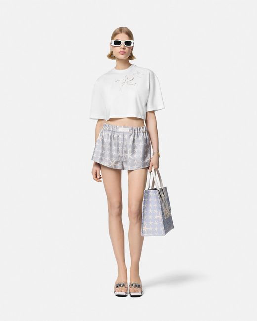 Versace White Embroidered Crop Boxy T-shirt