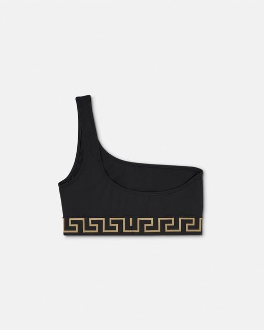 Versace White Jacquard One-Shoulder Bikini Top