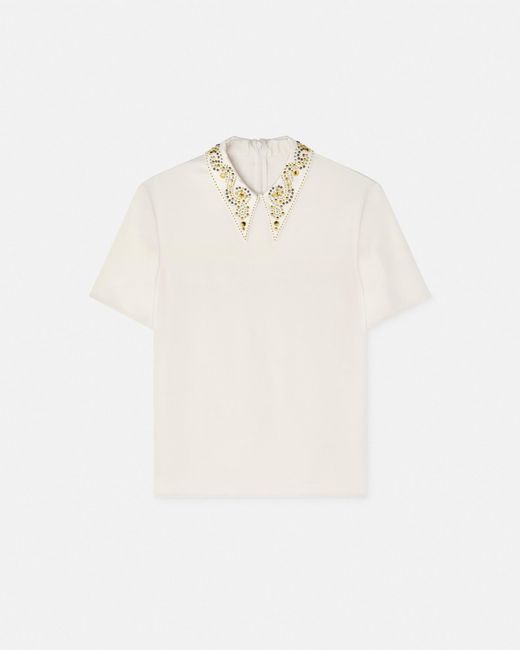 Versace White Oberteil Aus Envers-Satin Mit Nieten