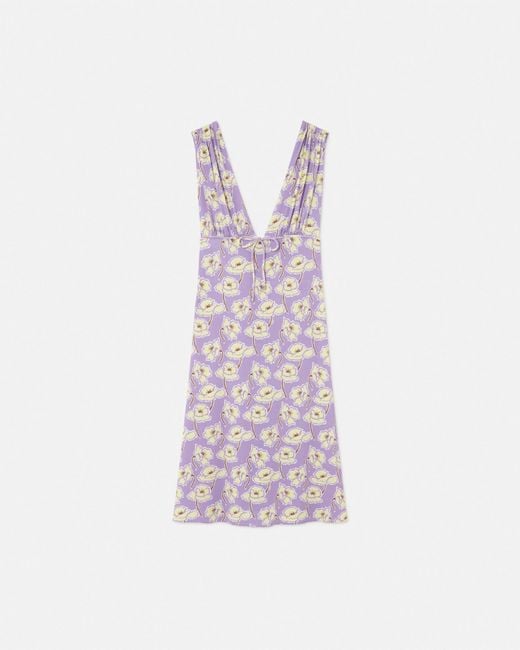Versace Purple Poppies V-Neck Midi Dress