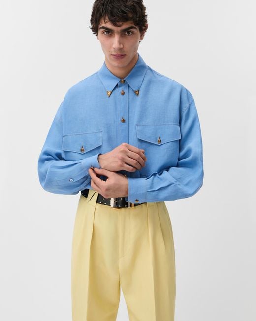 Versace Blue Linen Loose Shirt for men