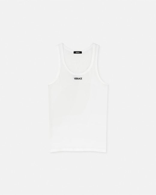Versace White Logo Cotton Tank Top for men
