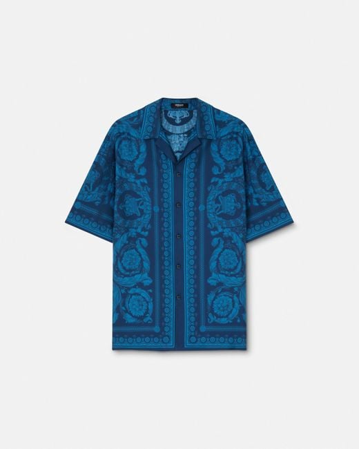 Camisa Barocco De Seda Versace de hombre de color Blue
