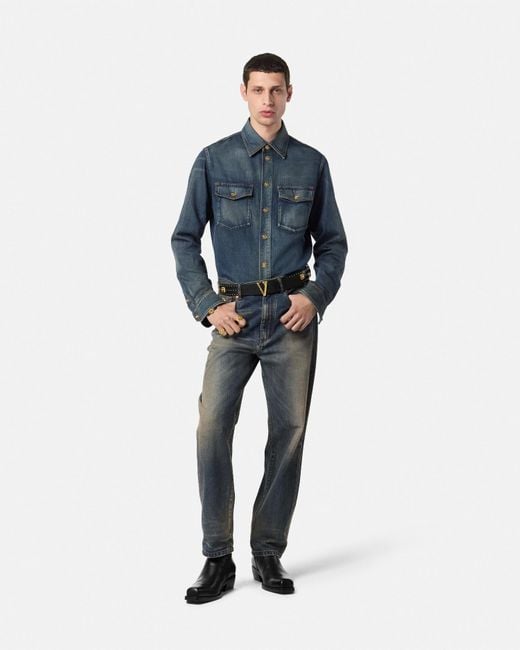 Versace Blue Double-Pocket Denim Shirt for men