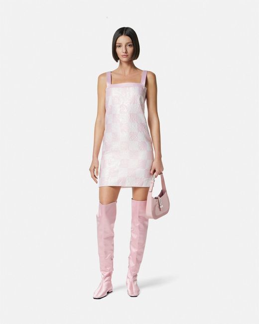 Versace Pink Barocco Contrasto Duchesse Mini Dress