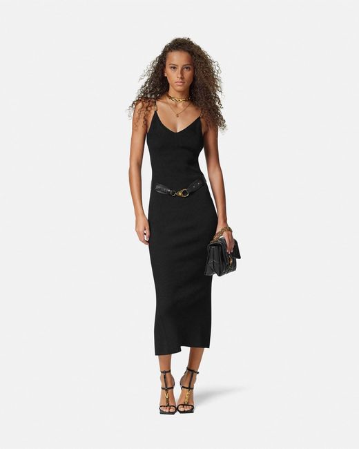 Versace Black Robe Nuisette Mi-longue En Maille Safety Pin