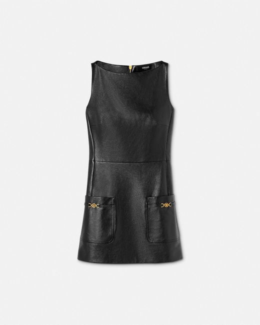 Versace Black Leather Shift Mini Dress