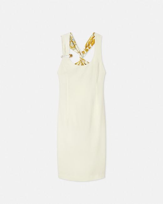 Versace White Safety Pin Twisted Shift Midi Dress