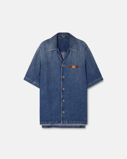 Versace Blue Medusa Biggie Denim Shirt for men
