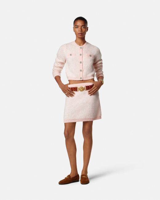 Versace Pink Jacquard Mohair Knit Mini Skirt