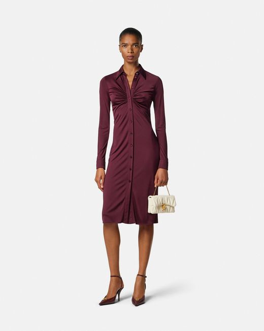 Versace Purple Viscose-Jersey Midi Shirt Dress