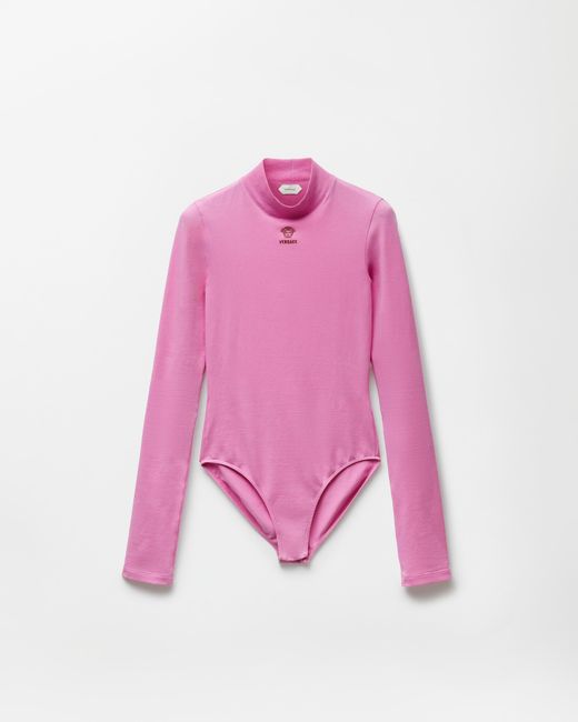 Versace Pink Embroidered-Logo Stretch Cotton-Jersey Bodysuit