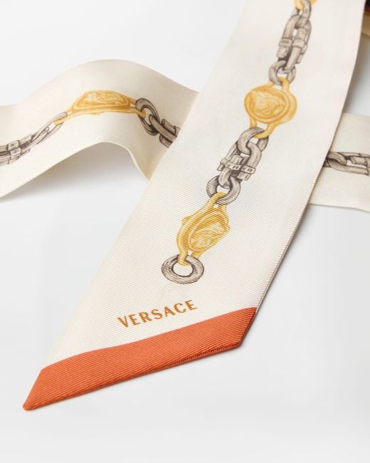 Versace White Printed Silk Twill Ribbon