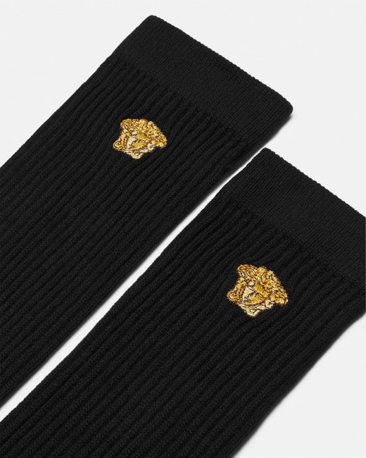 Versace Black Chaussettes Côtelées À Broderie Medusa for men