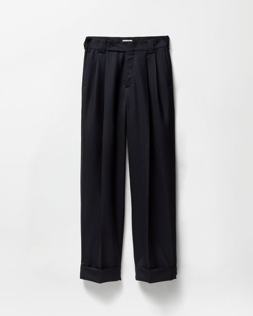 Versace Black Pinstripe Wool Twill Oversized Pants for men