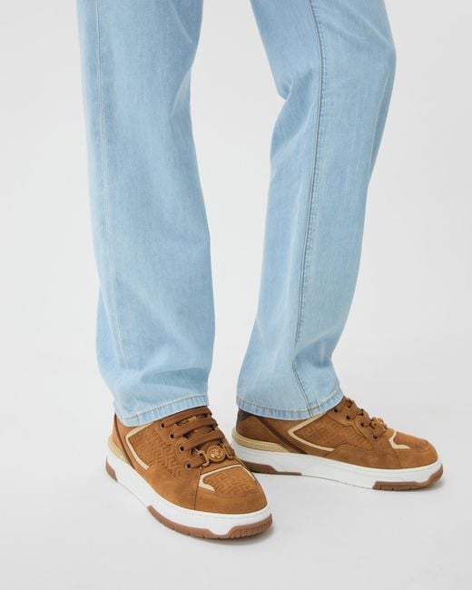 Versace White Biggie Basket Suede Sneakers for men