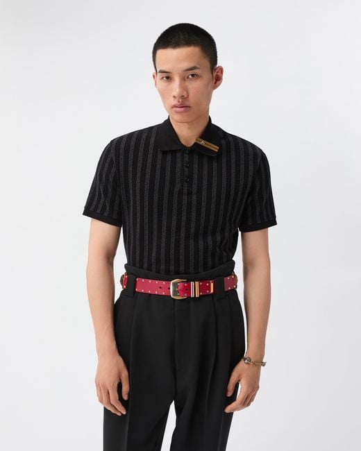 Versace Black Jacquard Cotton Piqué Polo for men