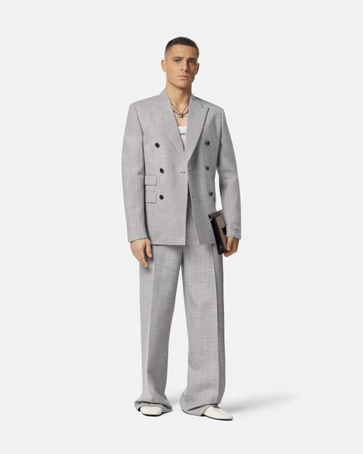 Versace Gray Wool-blend Double-breasted Blazer for men