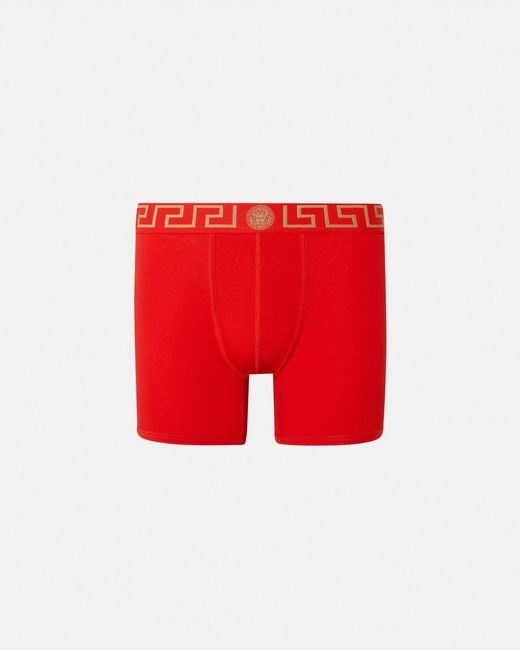 Versace Red Boxer Long À Bordure Greca for men