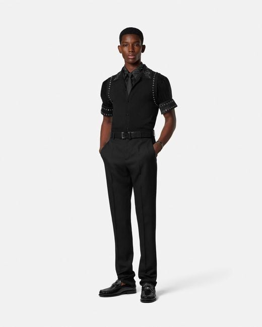Versace Black Embellished Cashmere-Blend Knit Vest for men