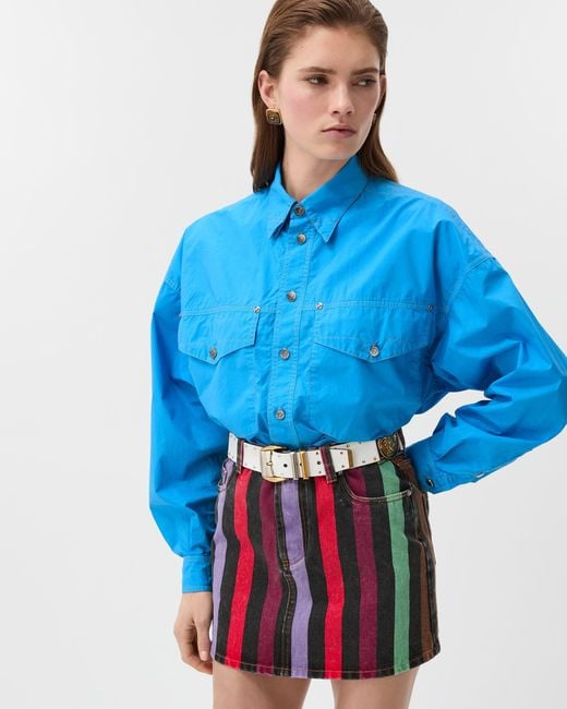 Versace Blue Cotton-Poplin Crop Shirt