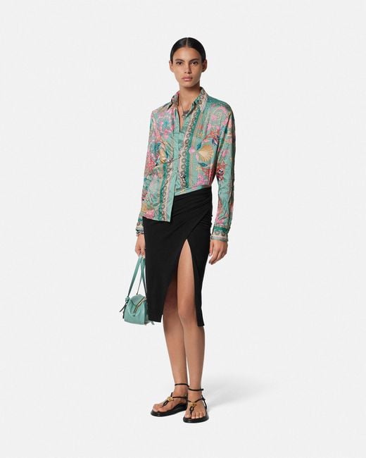 Versace Black Underwater Barocco Draped Midi Skirt