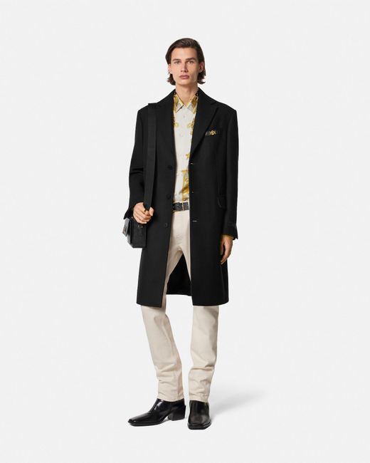 Versace Black Wool Single-Breasted Coat for men