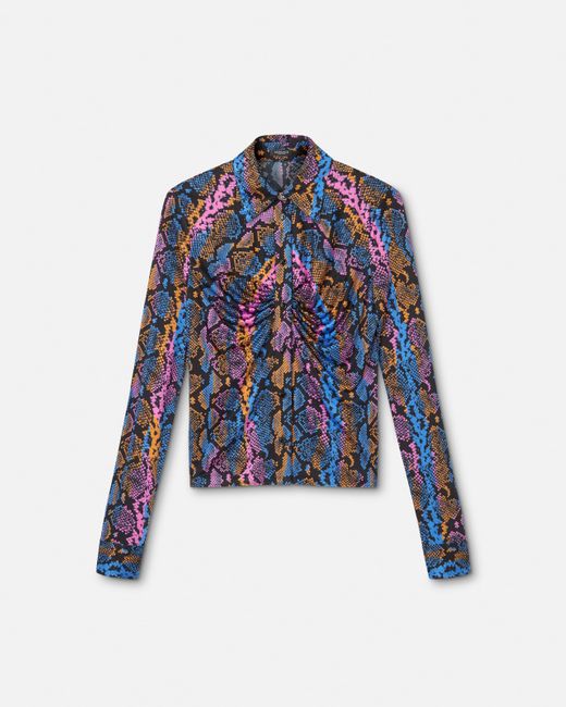 Camisa De Punto De Viscosa Estampada Versace de color Blue