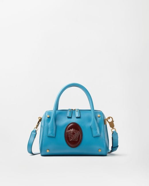 Versace Blue Roomy Small Leather Boston Bag