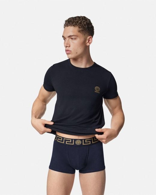 Versace Blue Boxer Adhérent À Bordure Greca for men