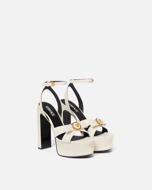 Versace White Gianni Ribbon Leather Sandals 140 Mm