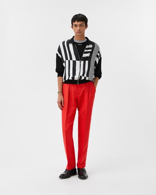 Versace Red Wool-Linen Formal Pants for men