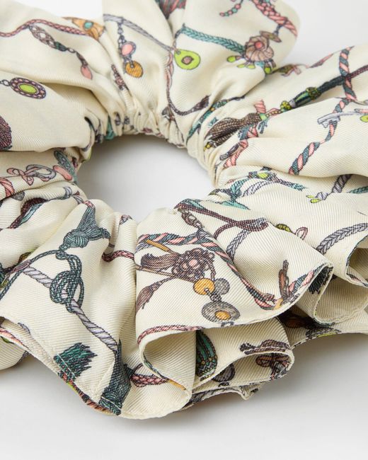 Versace White Printed Silk Twill Scrunchie