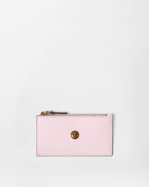 Versace Pink Emblème Leather Zip Card Holder