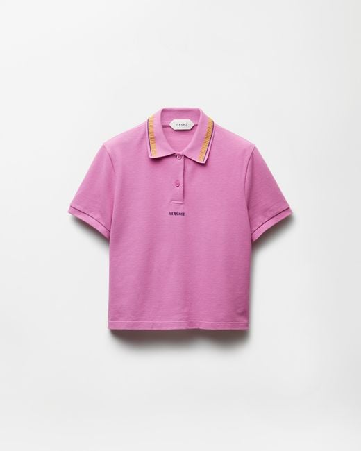 Versace Pink Embroidered-Logo Cotton Piqué Polo