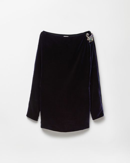 Versace Black Embroidered Velvet Mini Dress