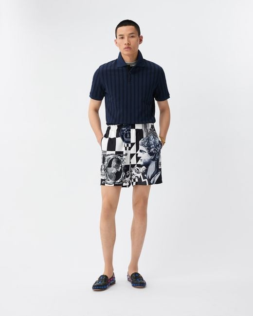 Versace White Printed Silk Twill Shorts for men