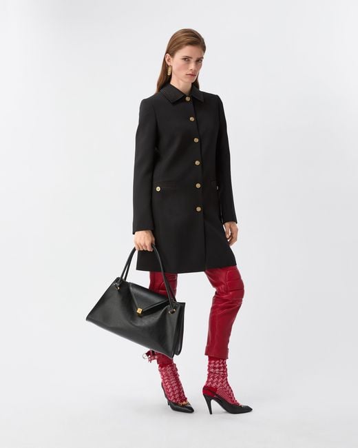 Versace Black Natté Wool Coat