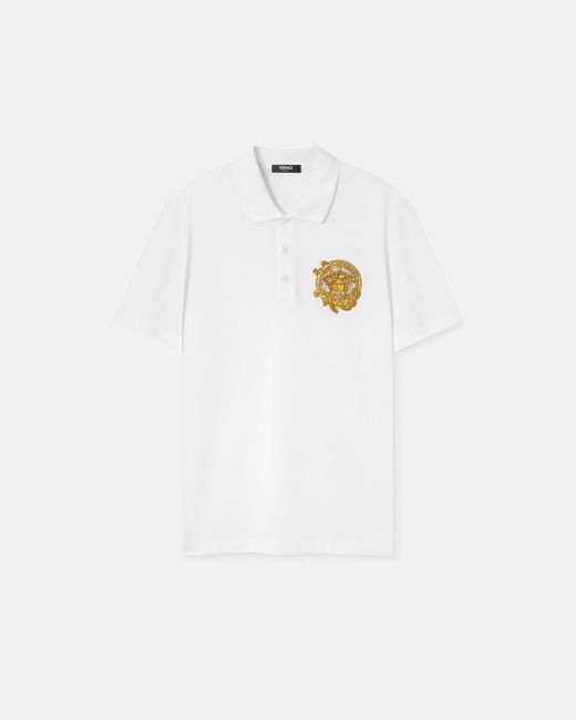 Versace White Embroidered Cotton Piqué Polo for men