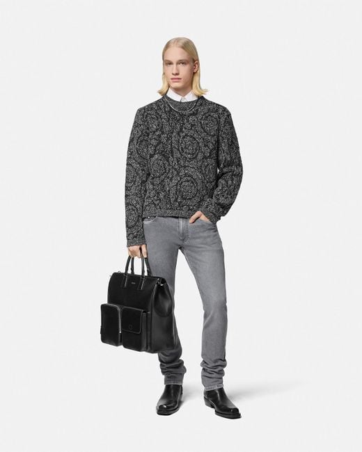 Versace Gray Barocco Cable-knit Sweater for men