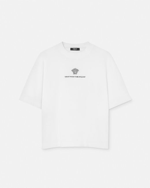 Versace White Embroidered Medusa Milano T-shirt for men