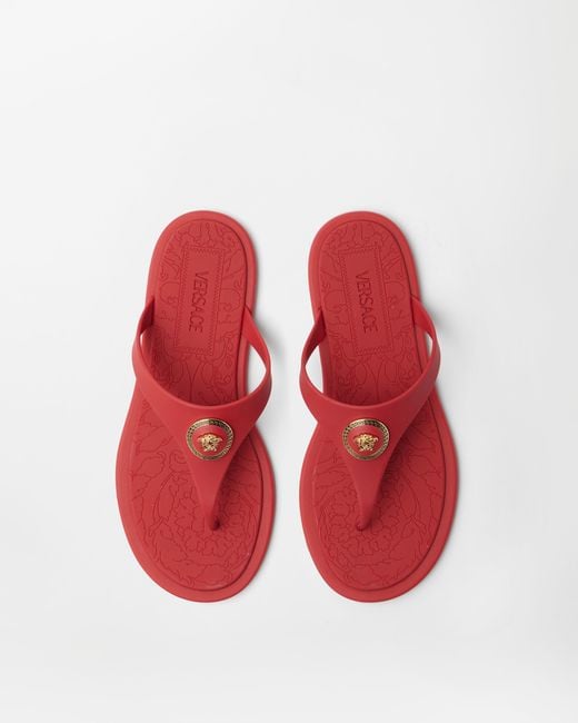 Versace Red Alia Rubber Flat Sandals