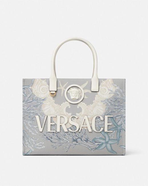 Versace Gray La Medusa Barocco Sea Canvas Tote Bag