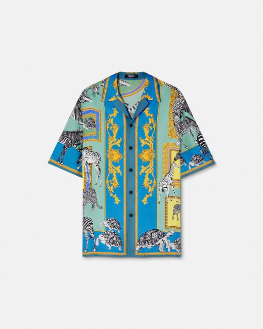 Versace Blue Safari Silk Shirt for men