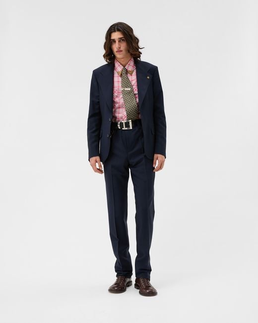 Versace Blue Wool-Mohair Slim Formal Pants for men