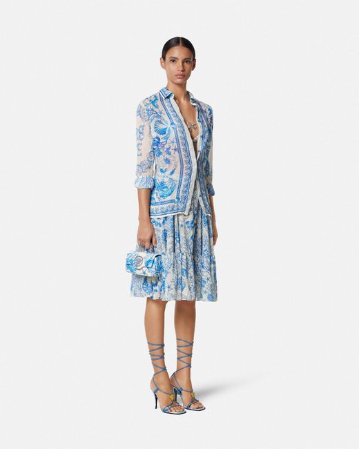Versace Blue Underwater Barocco Fließender Crêpe-Midirock