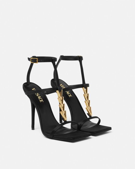 Versace White V2025 Chain Crystal Satin Sandals 105 Mm