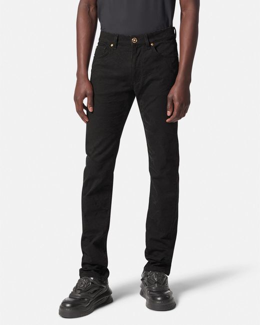 Versace Black Barocco Jacquard Slim-fit Jeans for men